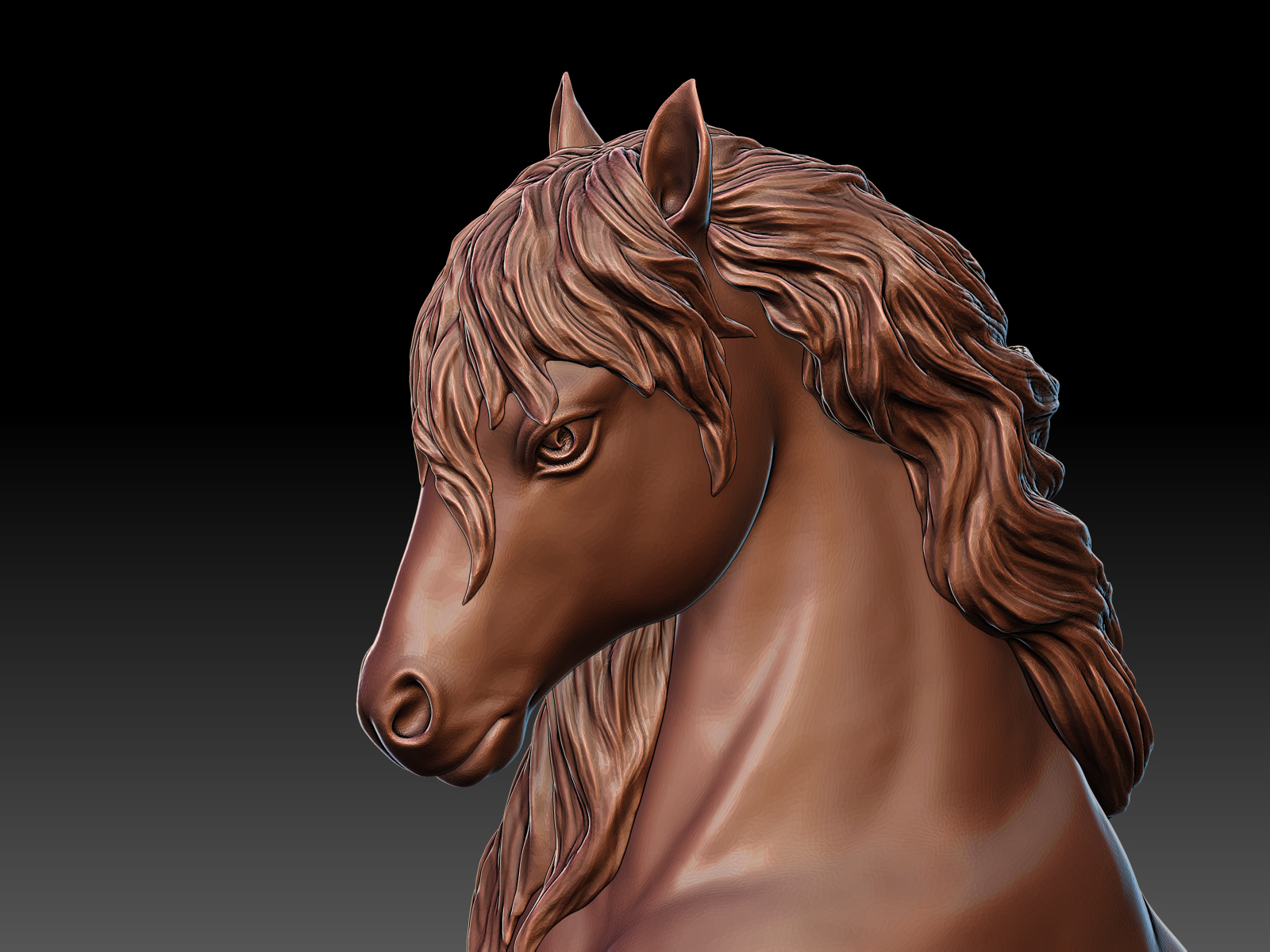 Digital sculpture of the Horse. Creation of unique high quality sculptures on demand.